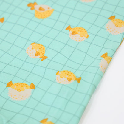 Baby Organic Short Sleeves Zip Sleepsuit in Puffer Fish Print by Le Petit Society — image 6