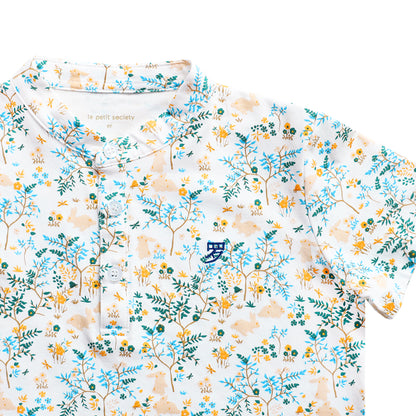 Rabbit Series - Boys Jersey Shirt in Beige Woodlands Print by Le Petit Society — image 3