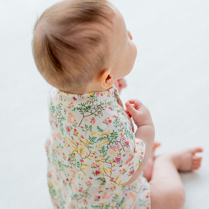Rabbit Series - Baby Boy Jersey Shirt Romper in Pink Woodlands Print by Le Petit Society — image 2