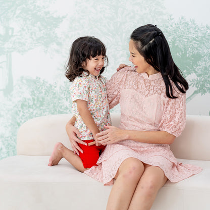 Spring Series - Ladies Puff Sleeve Lace Dress in Pink by Le Petit Society — image 3