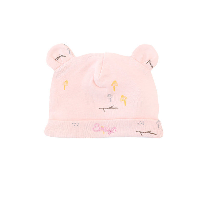 Baby Organic Bear Hat in Pink Rabbit Print by Le Petit Society — image 2