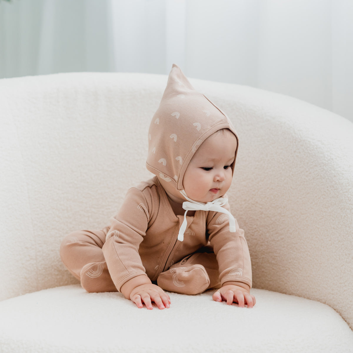 Organic Baby Bonnet Hat in Rainbow Print by Le Petit Society — image 3