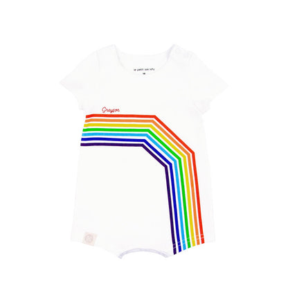 Rainbow Series - Baby Romper in White (Right Arc) by Le Petit Society — image 2