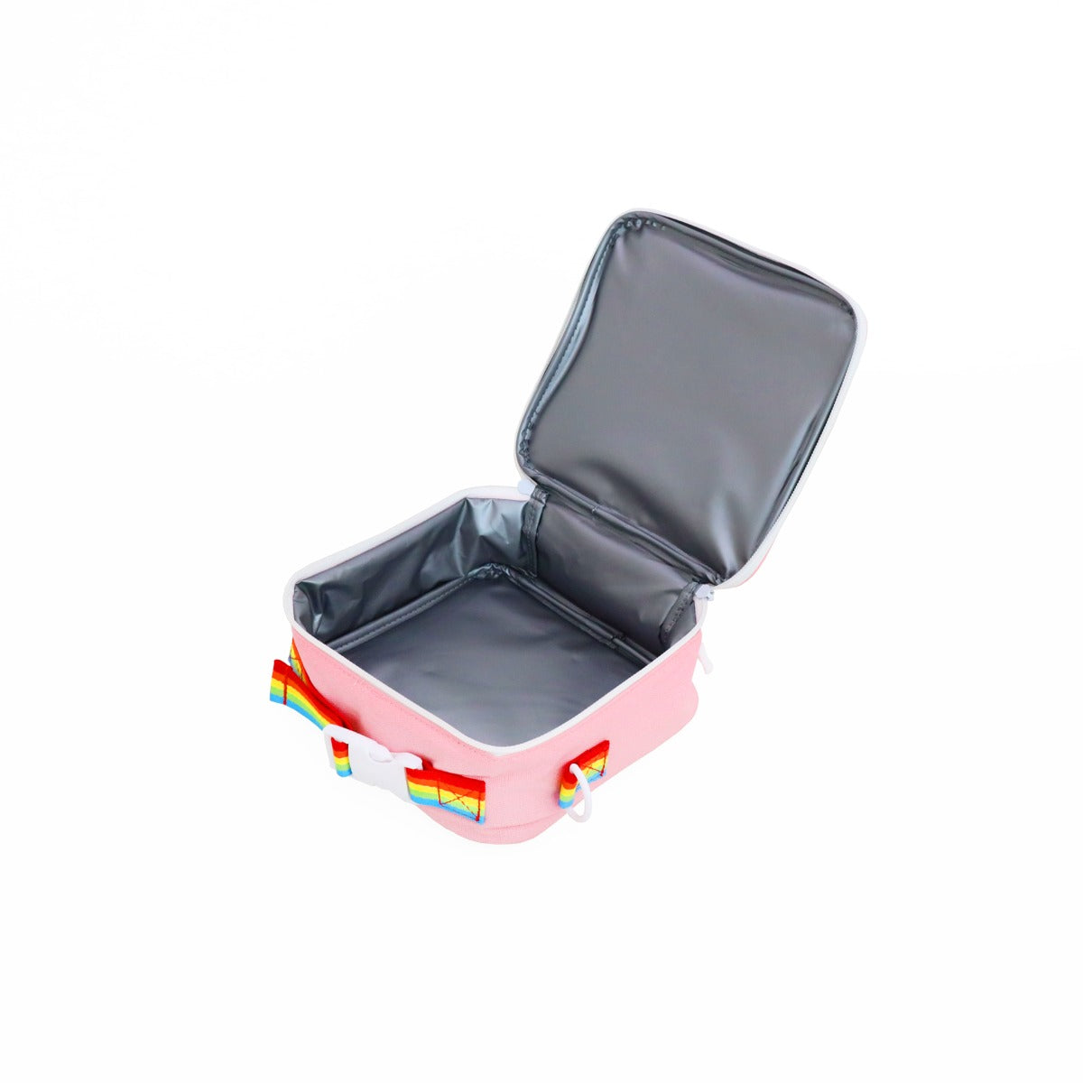 The interior of a Le Petit Society's thermal lunch bag, which is lined with insulated PEVA lining.