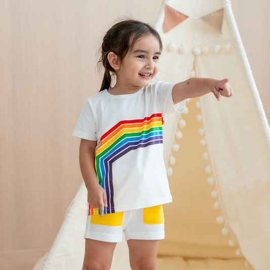 Rainbow Series - Kids Tee in White (Left Arc) by Le Petit Society