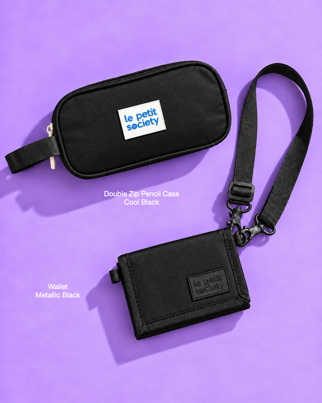 Petit Pair bundle: Double Zip Pencil Case in Cool Black and Wallet in Metallic Black