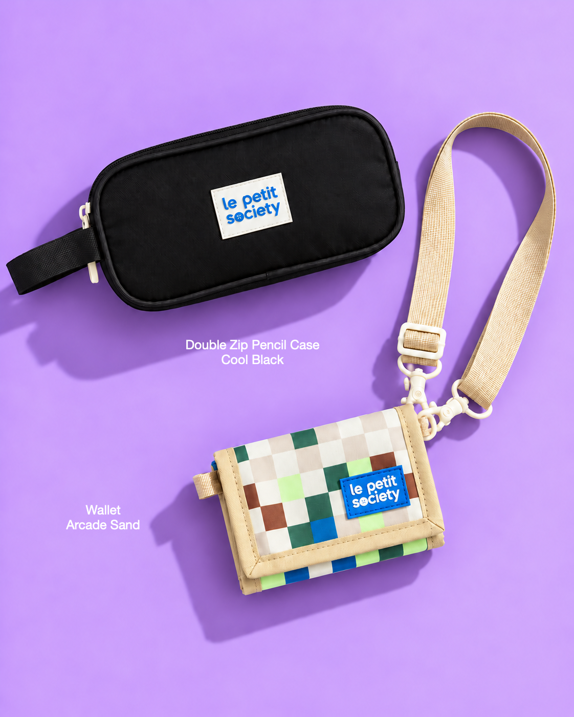 Petit Pair bundle: Double Zip Pencil Case in Cool Black and Wallet in Arcade Sand