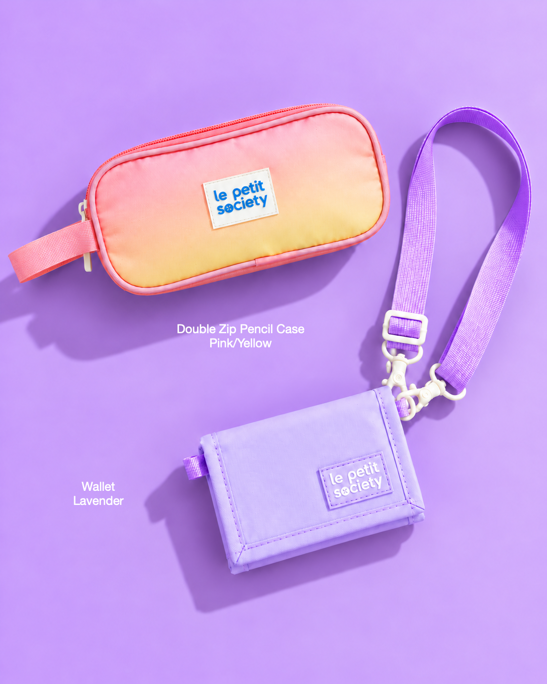 Petit Pair bundle: Double Zip Pencil Case in Pink/Yellow and Wallet in Lavender