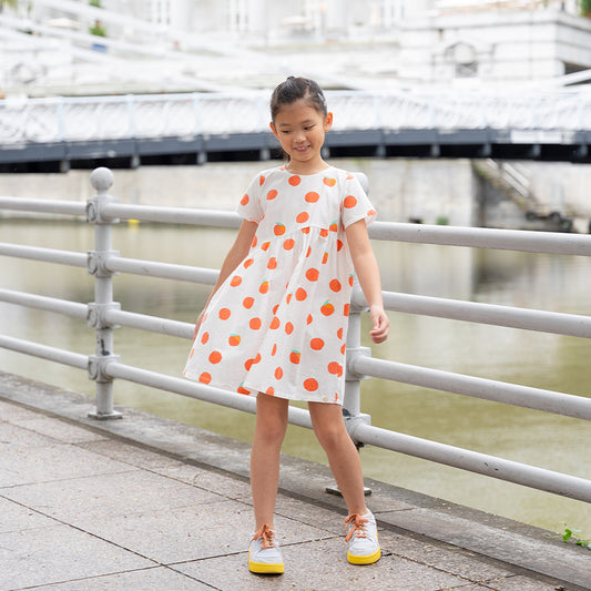 Mandarin Orange Series in Girls Asymmetrical Baby Doll Dress (Personalisable) by Le Petit Society