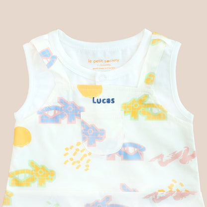 Heritage Series - Baby Boy Overalls in Pastel Dragon Playground Print by Le Petit Society — image 3