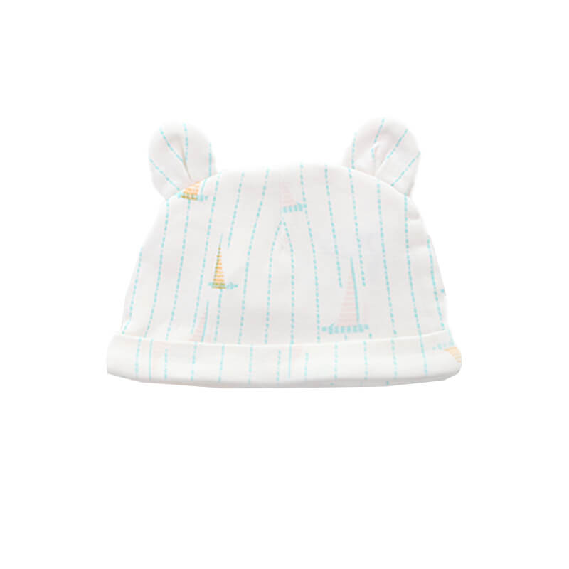 Baby Organic Bear Hat in Sail Boat Print by Le Petit Society