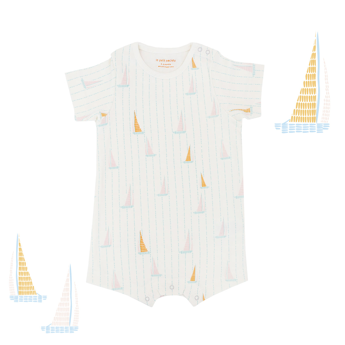 Baby Organic Short Sleeve Romper in Sail Boat Print by Le Petit Society — image 6
