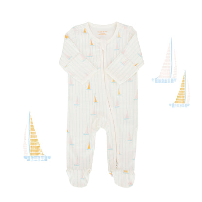 Baby Organic Zip Sleepsuit with Foldable Mittens & Footies in Sail Boat Print by Le Petit Society — image 13
