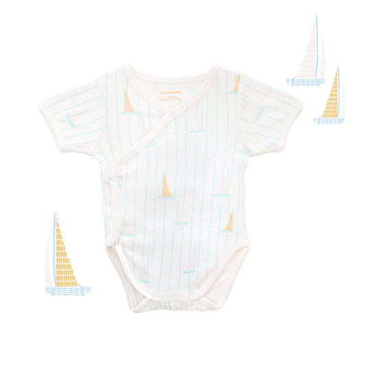 Baby Organic Kimono Romper in Sail Boat Print by Le Petit Society