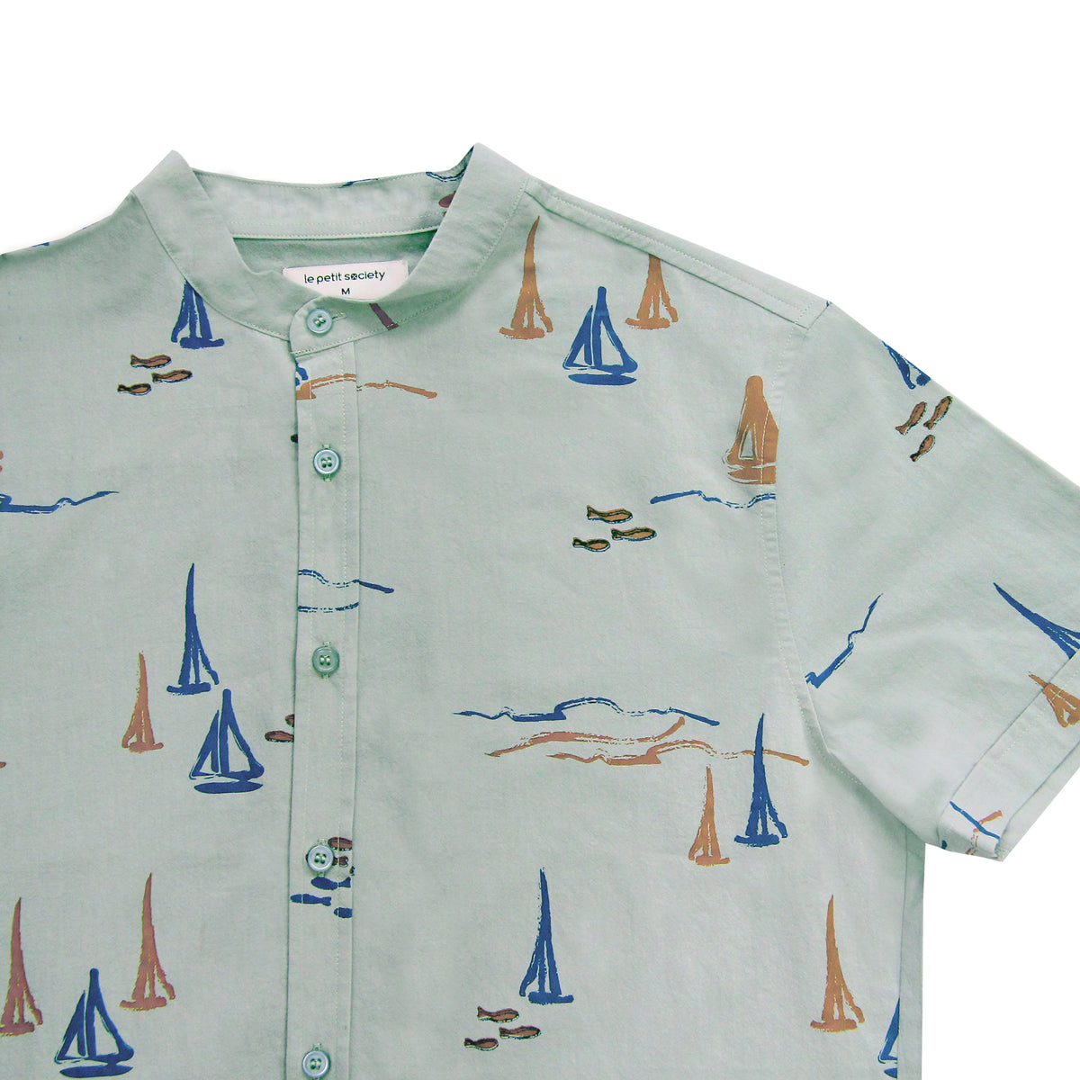 Resort Series - Men's Sage Green Shirt in Sail Boat Print by Le Petit Society — image 5