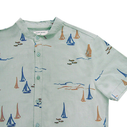 Resort Series - Men's Sage Green Shirt in Sail Boat Print by Le Petit Society — image 5