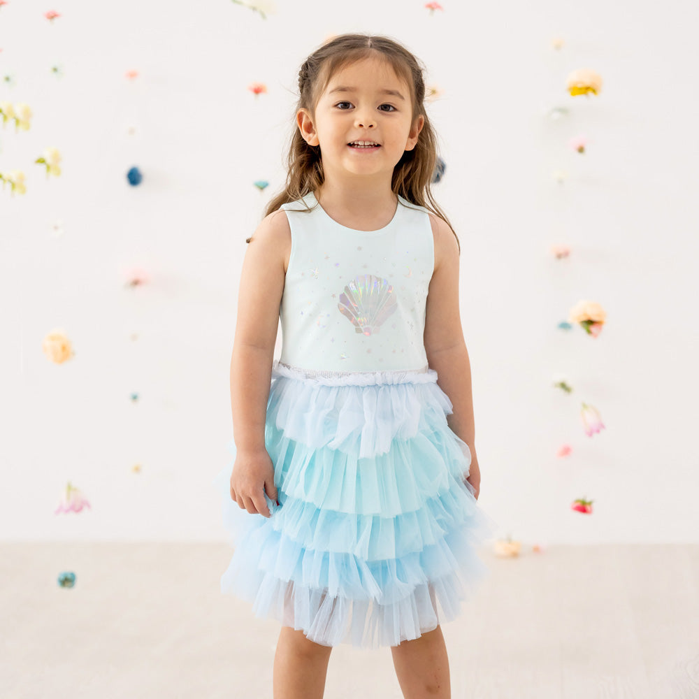 Party Series - Seashell Tiered Dress in Mint by Le Petit Society — image 7