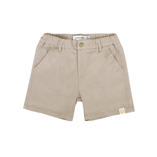 Kids bermuda shorts in beige cotton twill with adjustable elastic waistband