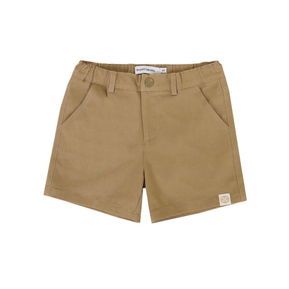 Kids bermuda shorts in khaki cotton twill with adjustable elastic waistband