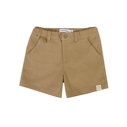 Kids bermuda shorts in khaki cotton twill with adjustable elastic waistband