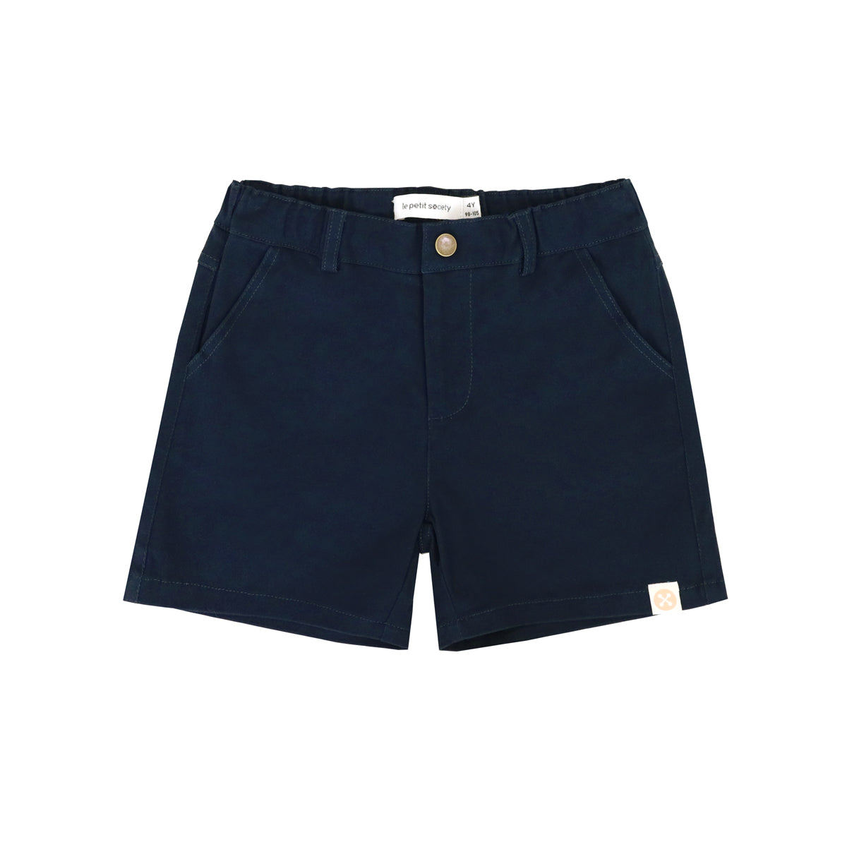 Kids bermuda shorts in navy cotton twill with adjustable elastic waistband