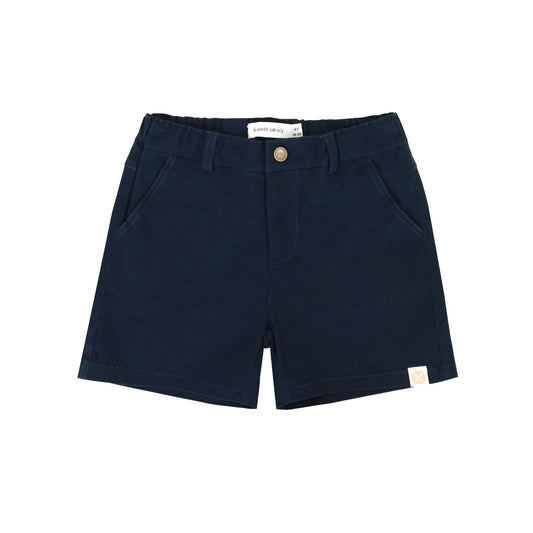 Kids bermuda shorts in navy cotton twill with adjustable elastic waistband