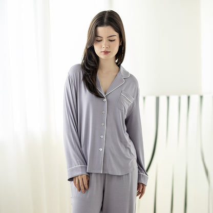 Signature Long Pyjamas Set in Lilac Grey by Selenight Co — image 3