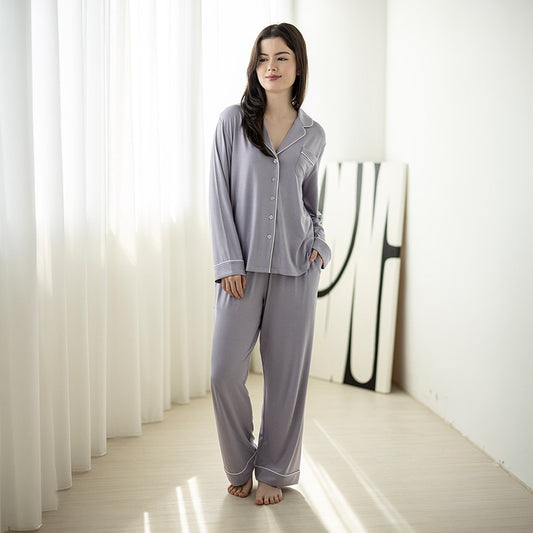 Signature Long Pyjamas Set in Lilac Grey by Selenight Co