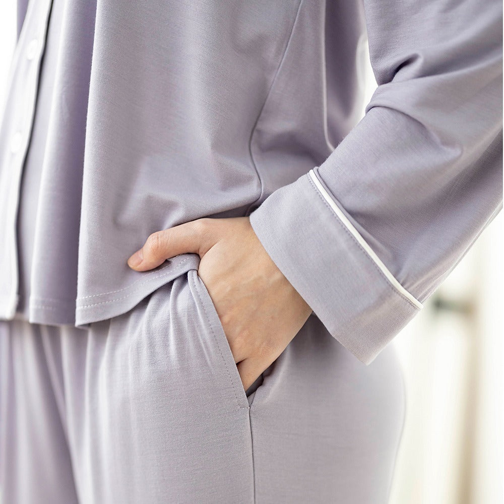 Signature Long Pyjamas Set in Lilac Grey by Selenight Co — image 4