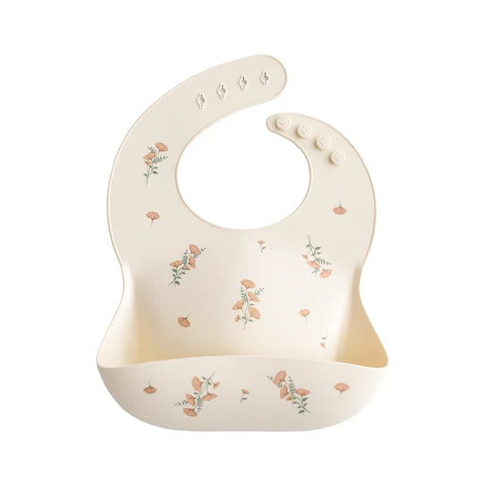 Silicone Bib in Pink Flowers by Mushie