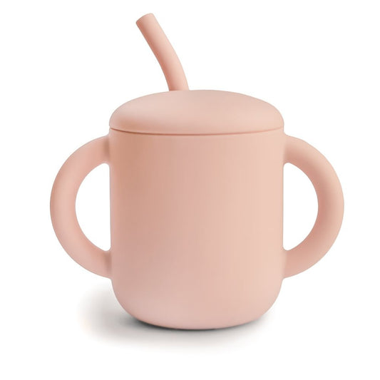 Silicone Training Cup + Straw in Blush by Mushie