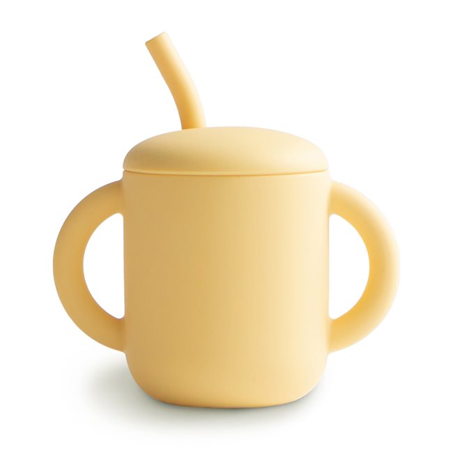 Silicone Training Cup + Straw in Pale Daffodil by Mushie