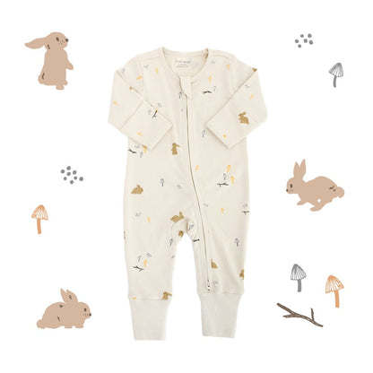 Baby Organic Zip Sleepsuit with Foldable Mittens & Footies in Beige Rabbit by Le Petit Society — image 12