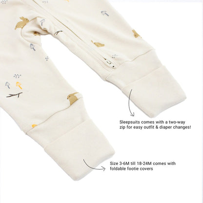 Baby Organic Zip Sleepsuit with Foldable Mittens & Footies in Beige Rabbit by Le Petit Society — image 7