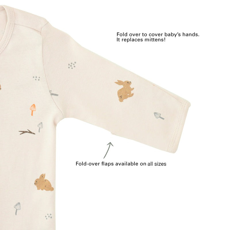 Baby Organic Zip Sleepsuit with Foldable Mittens & Footies in Beige Rabbit by Le Petit Society — image 5