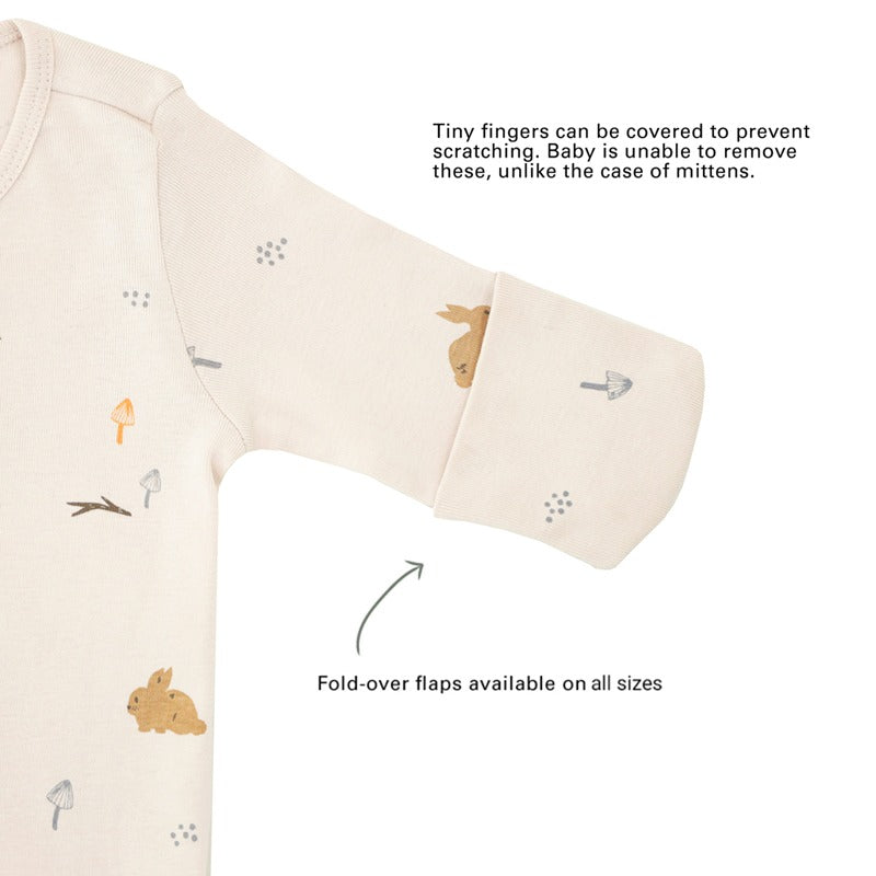 Baby Organic Zip Sleepsuit with Foldable Mittens & Footies in Beige Rabbit by Le Petit Society — image 6