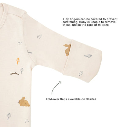 Baby Organic Zip Sleepsuit with Foldable Mittens & Footies in Beige Rabbit by Le Petit Society — image 6