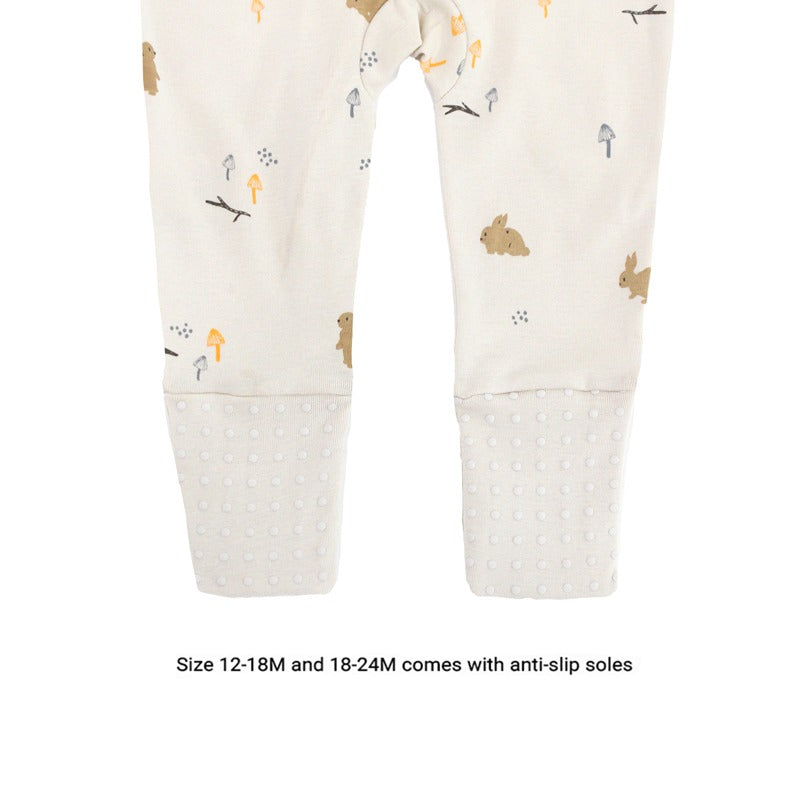 Baby Organic Zip Sleepsuit with Foldable Mittens & Footies in Beige Rabbit by Le Petit Society — image 8