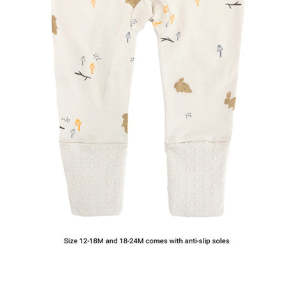 Baby Organic Zip Sleepsuit with Foldable Mittens & Footies in Beige Rabbit by Le Petit Society — image 8