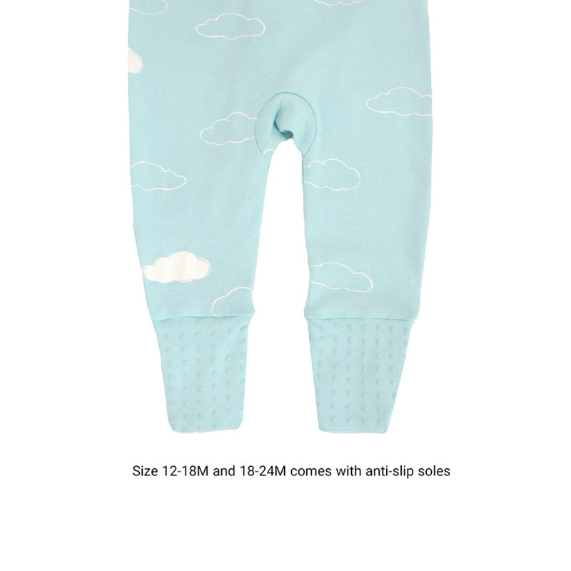 Baby Organic Zip Sleepsuit with Foldable Mittens & Footies in Cloud by Le Petit Society — image 9