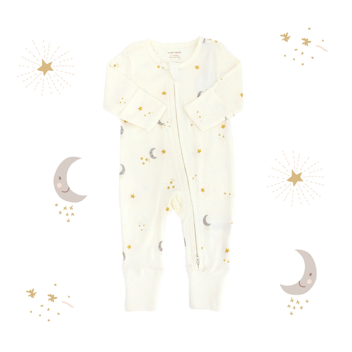 Baby Organic Zip Sleepsuit with Foldable Mittens & Footies in Moon & Stars by Le Petit Society — image 14