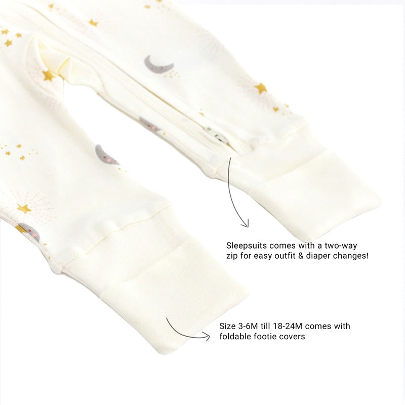 Baby Organic Zip Sleepsuit with Foldable Mittens & Footies in Moon & Stars by Le Petit Society — image 12