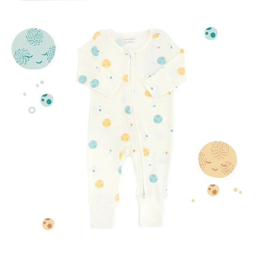 Baby Organic Zip Sleepsuit with Foldable Mittens & Footies in Planets by Le Petit Society — image 2
