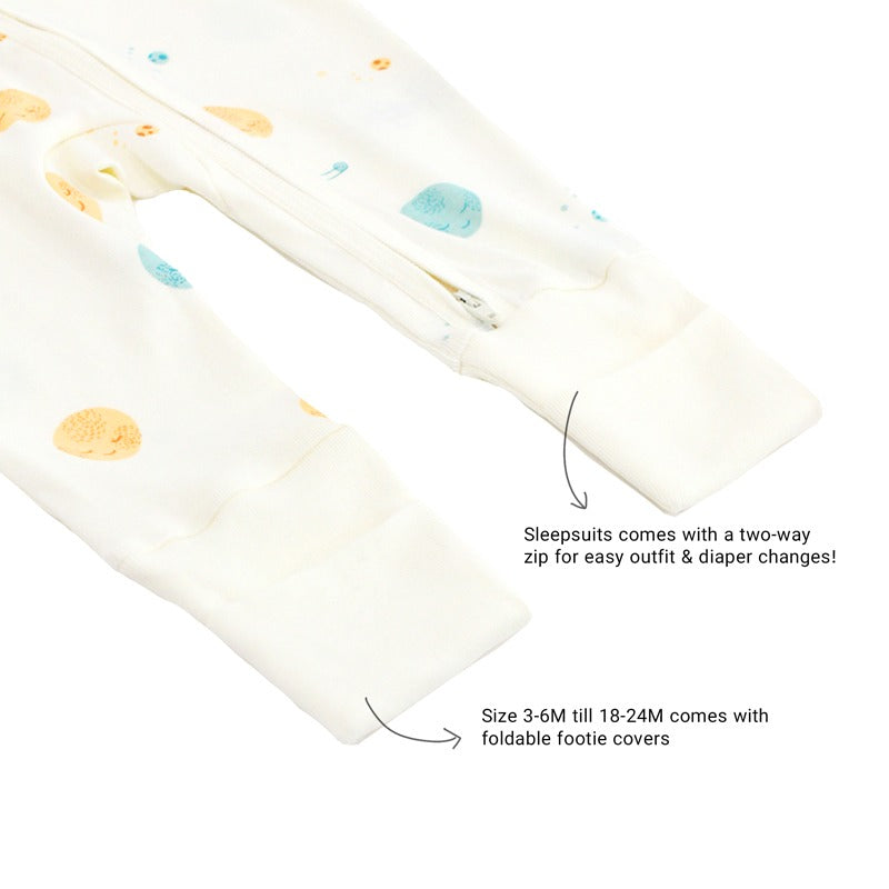 Baby Organic Zip Sleepsuit with Foldable Mittens & Footies in Planets by Le Petit Society — image 9