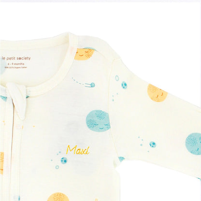 Baby Organic Zip Sleepsuit with Foldable Mittens & Footies in Planets by Le Petit Society — image 4