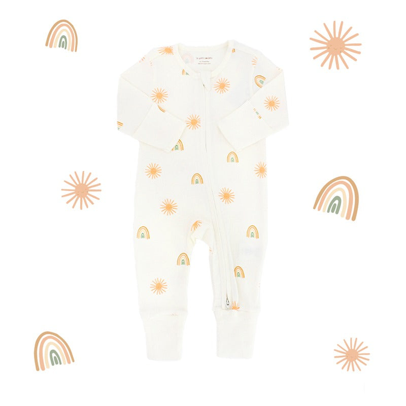 Baby Organic Zip Sleepsuit with Foldable Mittens & Footies in Sun & Rainbow by Le Petit Society — image 11