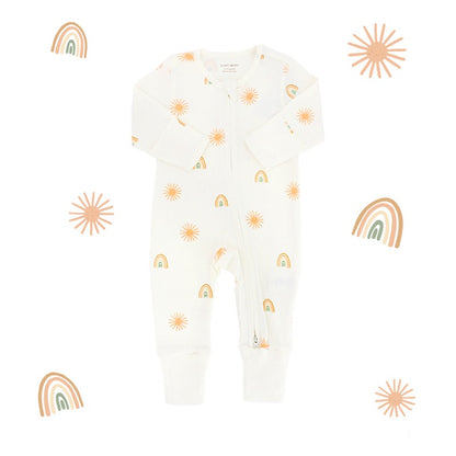 Baby Organic Zip Sleepsuit with Foldable Mittens & Footies in Sun & Rainbow by Le Petit Society — image 13
