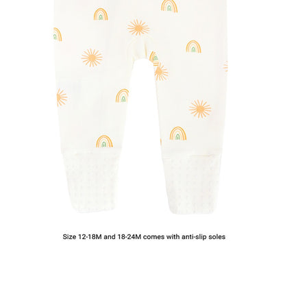 Baby Organic Zip Sleepsuit with Foldable Mittens & Footies in Sun & Rainbow by Le Petit Society — image 8