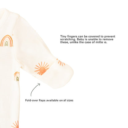 Baby Organic Zip Sleepsuit with Foldable Mittens & Footies in Sun & Rainbow by Le Petit Society — image 4