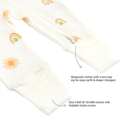 Baby Organic Zip Sleepsuit with Foldable Mittens & Footies in Sun & Rainbow by Le Petit Society — image 9